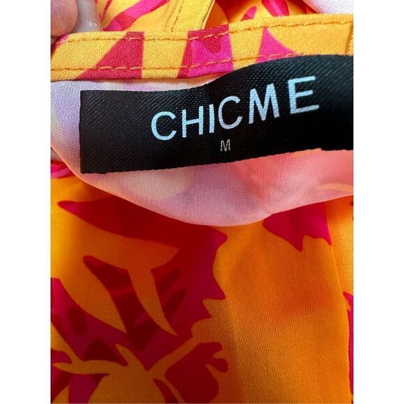 Chicme Floral Print Surfs Up Halter Bohemian Top Zip Back Orange Pink Size M - Picture 5 of 11